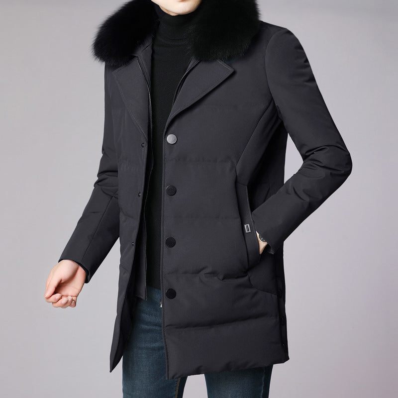Mid-length thick warm casual hooded coat - Black / 3XL