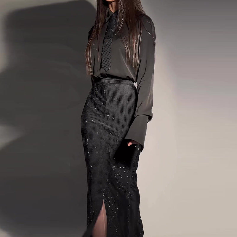 Midnight Black High-End Fashion Online Skirt Set