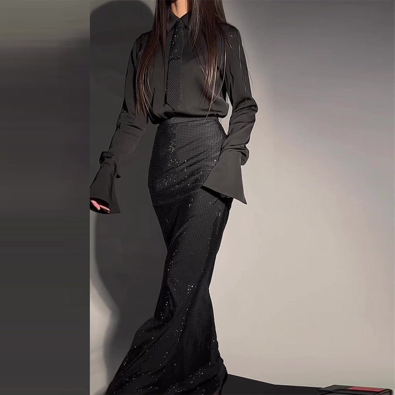 Midnight Black High-End Fashion Online Skirt Set