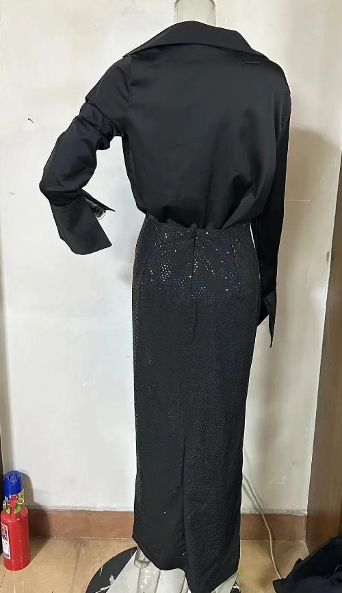 Midnight Black High-End Fashion Online Skirt Set