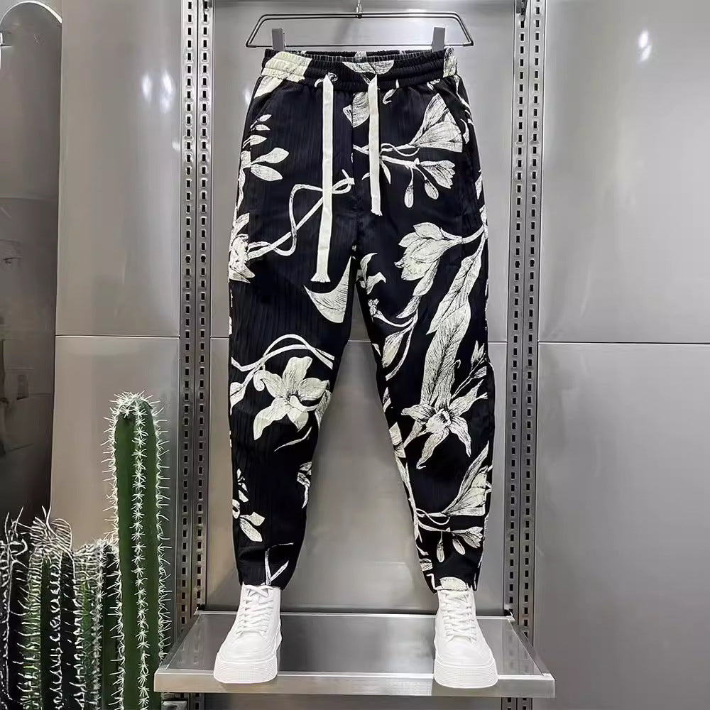 Men’s Ice Silk Printed Cotton And Linen Casual Pants