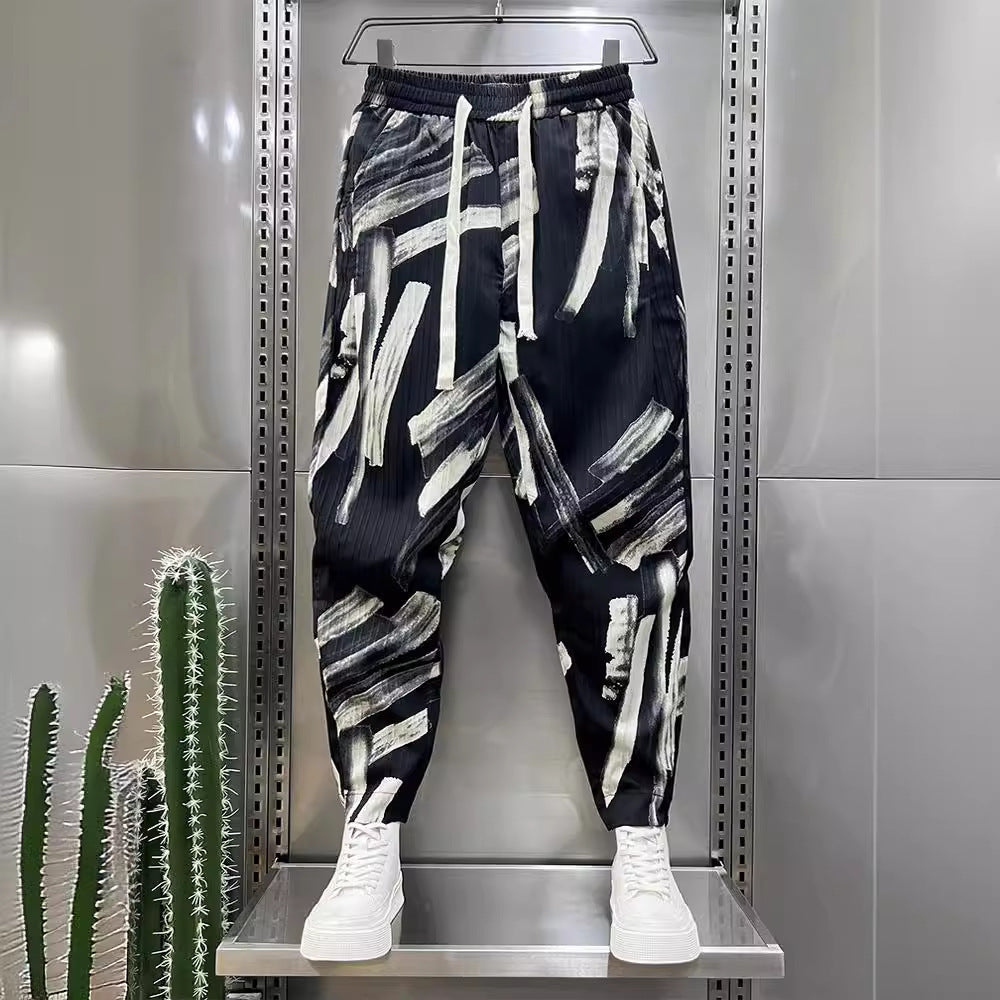 Men’s Ice Silk Printed Cotton And Linen Casual Pants