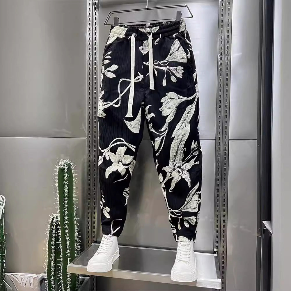 Men’s Ice Silk Printed Cotton And Linen Casual Pants