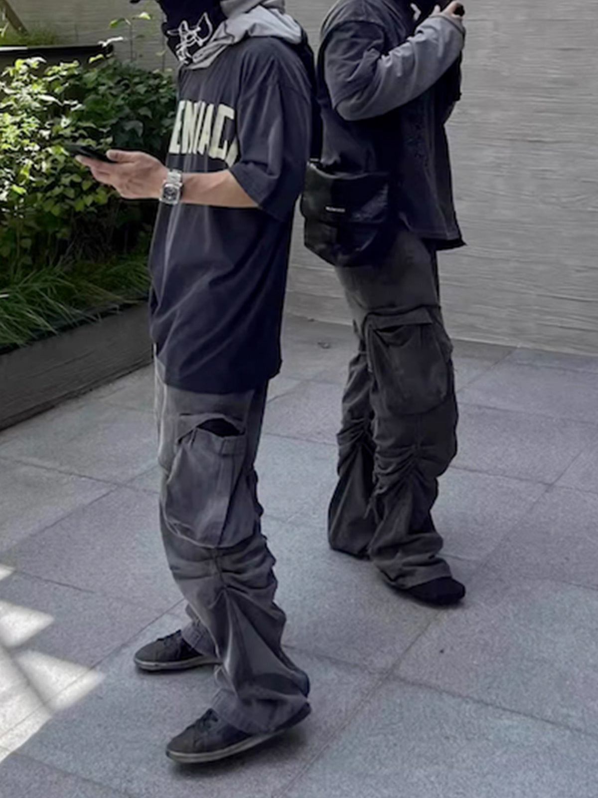 Men’s Double Layer Stitching Ruffle Straight-leg Trousers