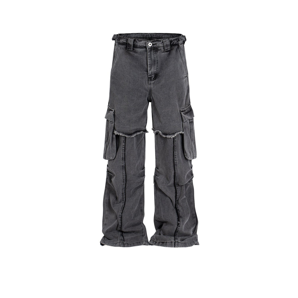 Men’s Double Layer Stitching Ruffle Straight-leg Trousers - Dark Gray / M