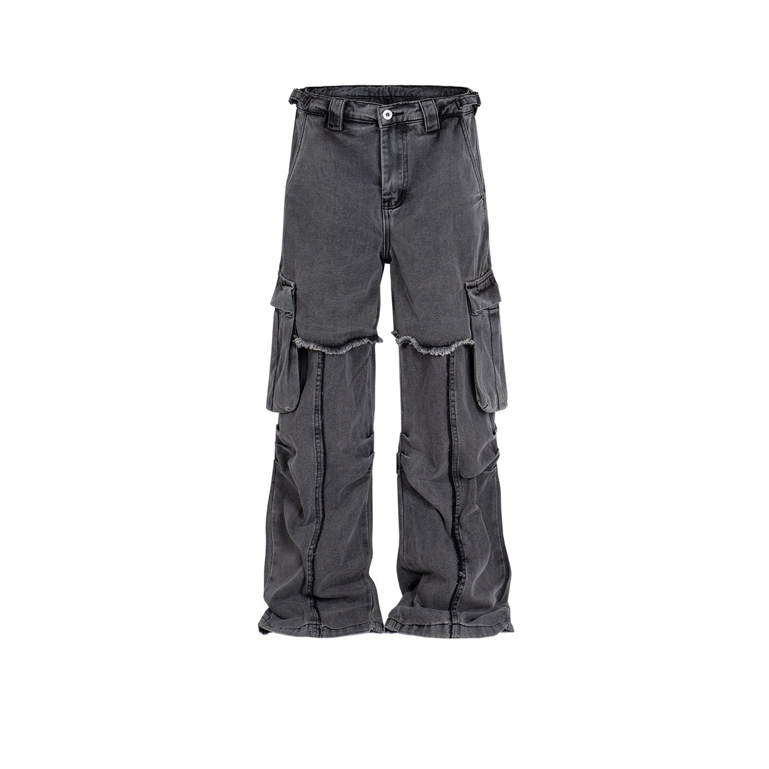 Men’s Double Layer Stitching Ruffle Straight-leg Trousers - Dark Gray / M