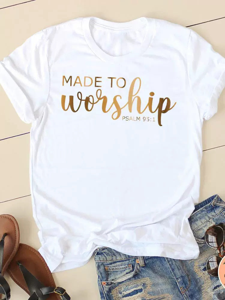 Letter Style Cute Sweet Short Sleeve Fashion Women Print - SN35252 / XS