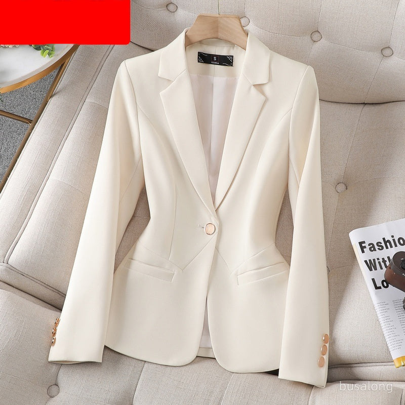 Women’s Long Sleeve Professional Suit Formal Work Clothes - Beige Color Coat / S