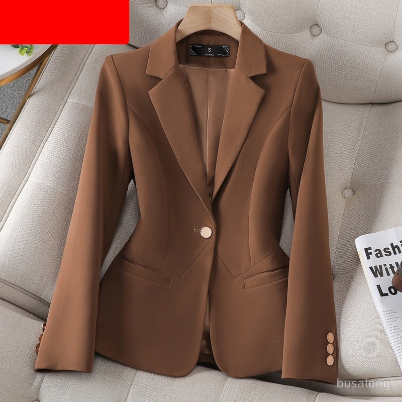 Women’s Long Sleeve Professional Suit Formal Work Clothes - Brown Coat / S