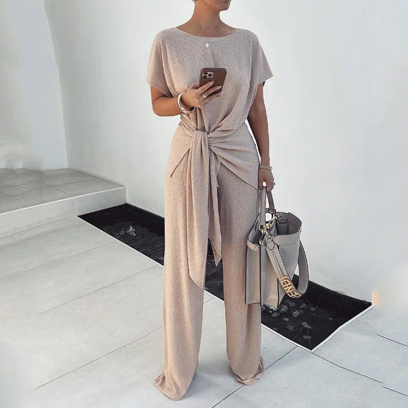 New Fashionable Knitted Pleated Lace-up Graceful And Fashionable Suit Pants - Milky White / S