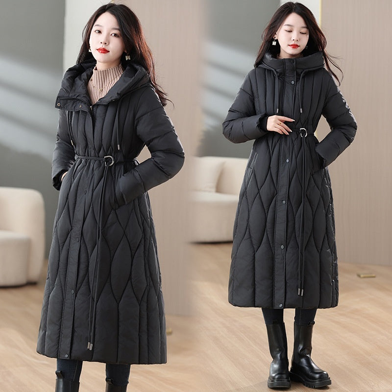 Women’s Mid-length Thermal Cotton-padded Coat - Black / XL