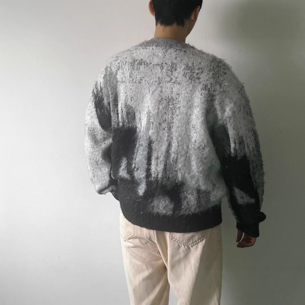 Mohair Soft Glutinous Color-block Crew Neck Knitted Sweater