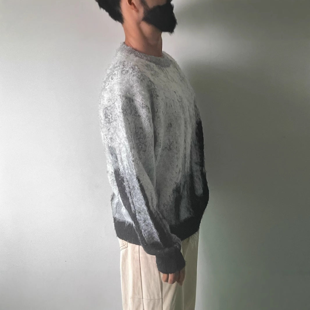 Mohair Soft Glutinous Color-block Crew Neck Knitted Sweater