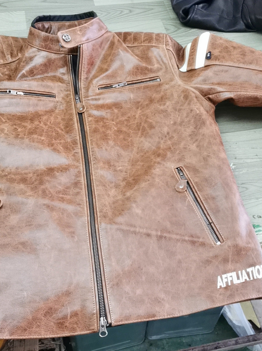 Motorcycle leather jacket - Khaki / M