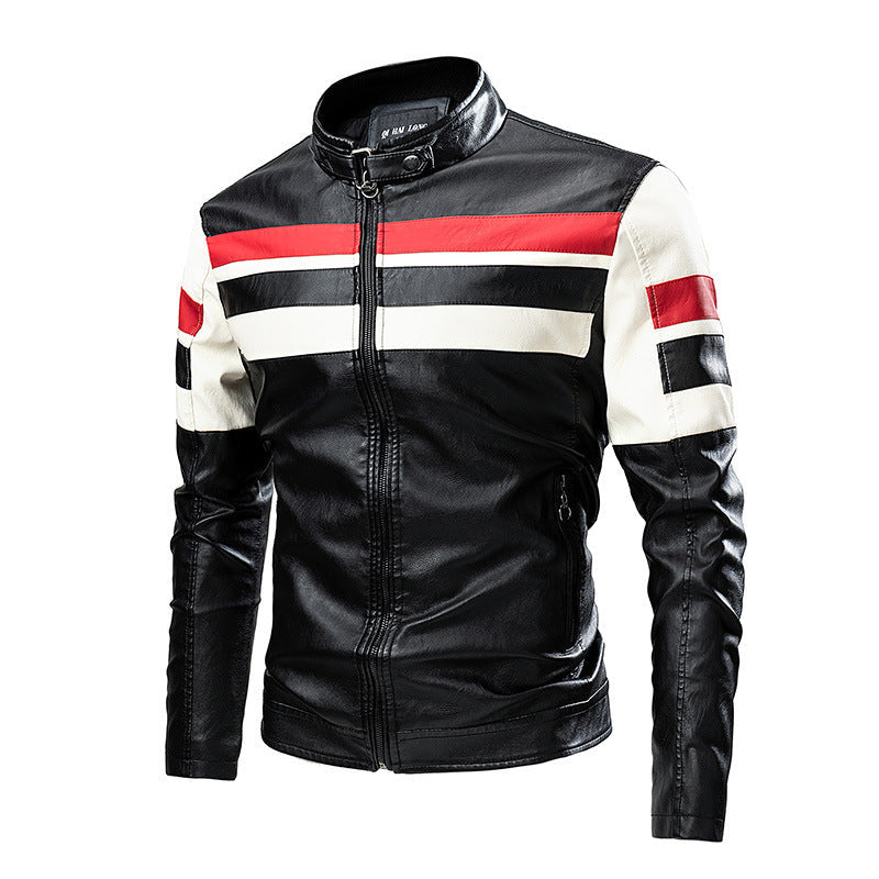Motorcycle Stitching Leather Jacket Men Stand Collar Retro - Ivory White 2288 / M
