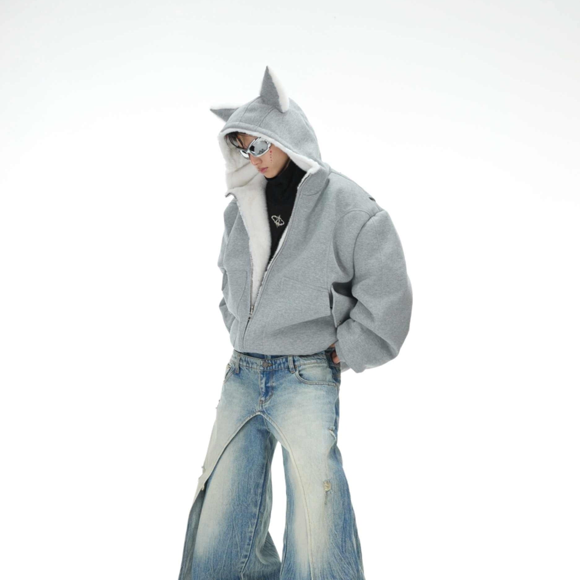 Niche Mountain Carving Plush Hooded Sweater Reversible Coat Couple Cotton Clothes
