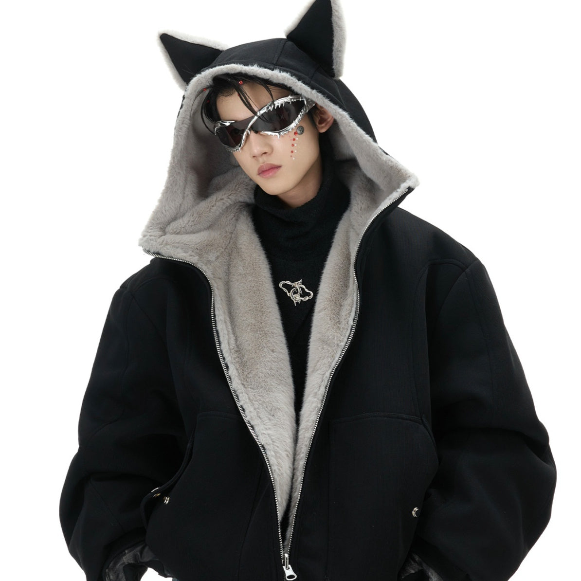 Niche Mountain Carving Plush Hooded Sweater Reversible Coat Couple Cotton Clothes