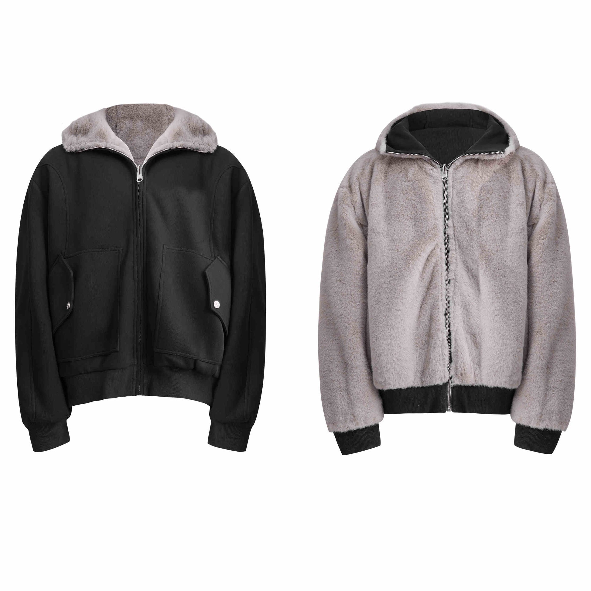 Niche Mountain Carving Plush Hooded Sweater Reversible Coat Couple Cotton Clothes - Black / S