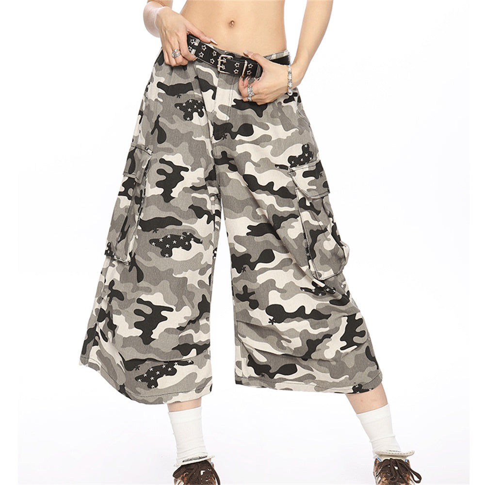 Multi-pocket Polka Dot Camouflage Cargo Pants Women - Camouflage Color / S