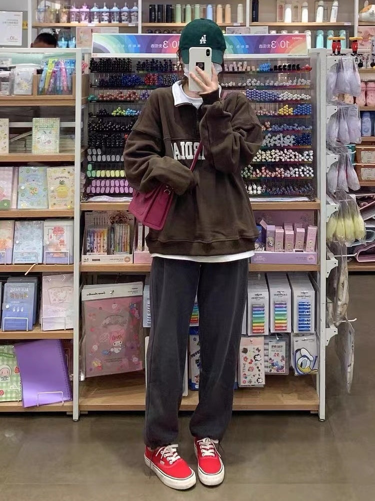 Loose National Tide Brand Half-Zip Lapel Sweater