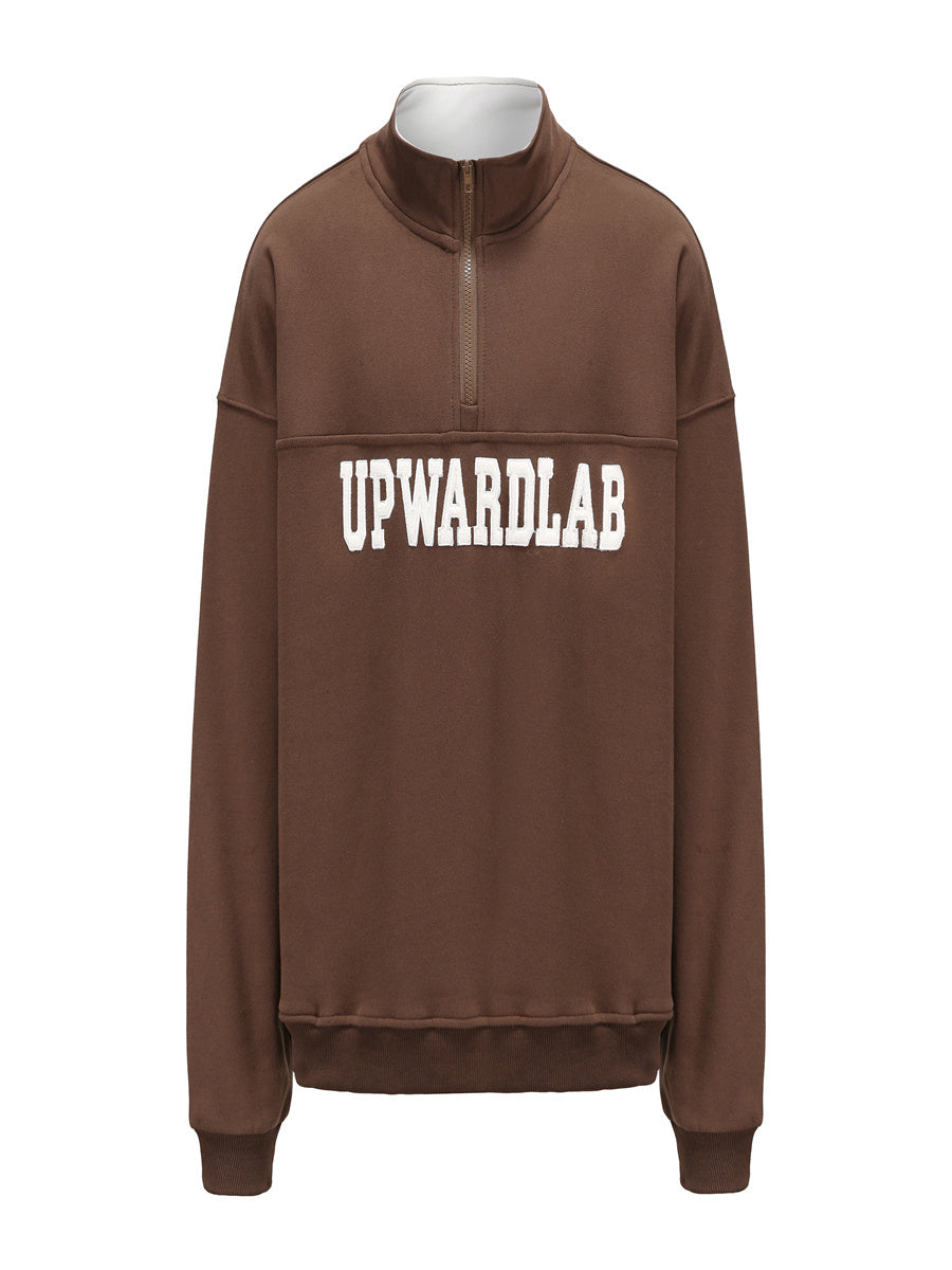 Loose National Tide Brand Half-Zip Lapel Sweater - Dark brown / S