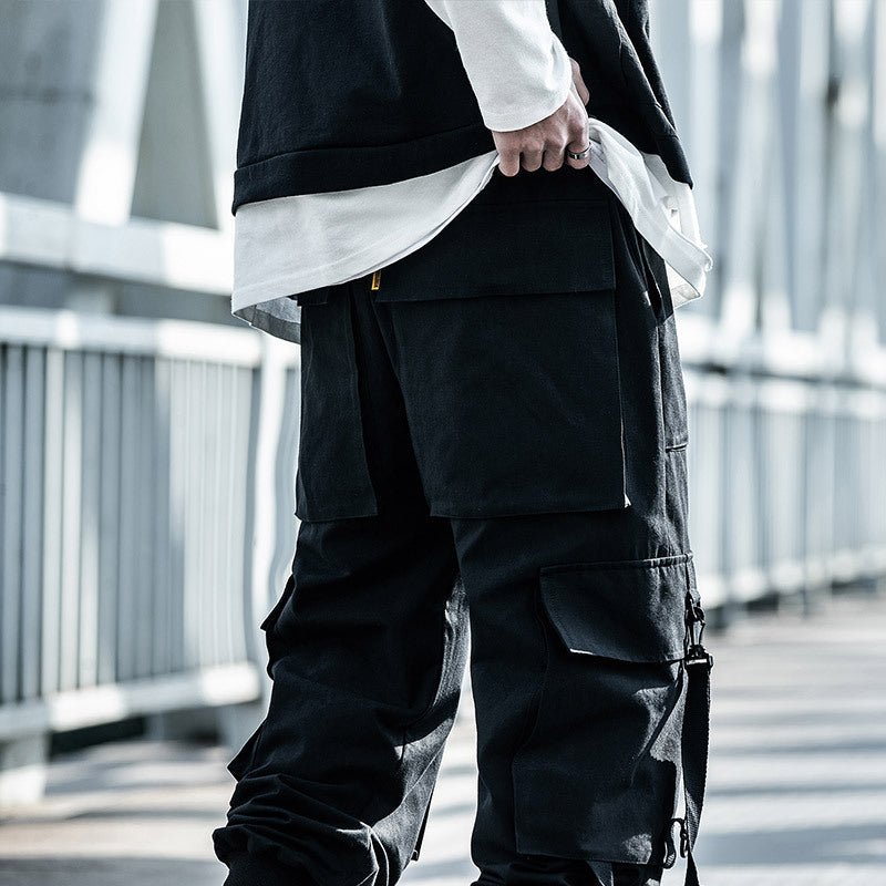 Black cargo pants from 11bbsdusk national tide overalls collection for versatile style