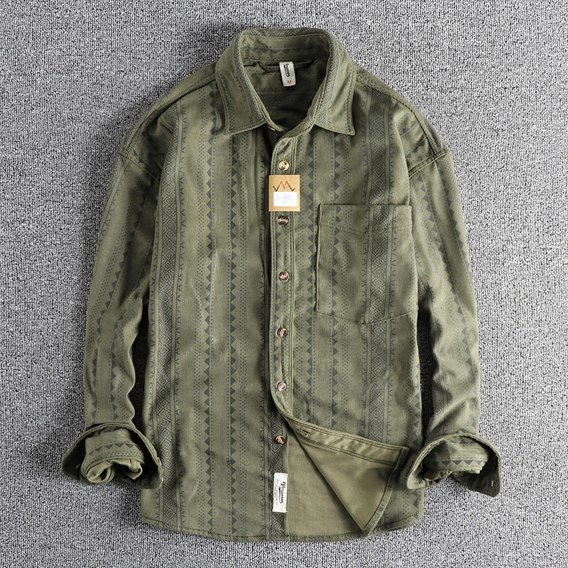 Ethnic Style Navajo Totem American Retro Casual Men’s Shirt - Army Green / M