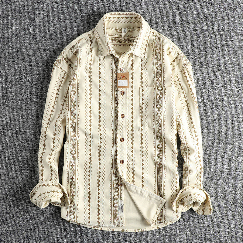 Ethnic Style Navajo Totem American Retro Casual Men’s Shirt - Beige / M