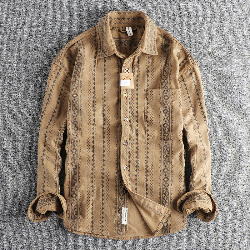 Ethnic Style Navajo Totem American Retro Casual Men’s Shirt - Deep Khaki / M