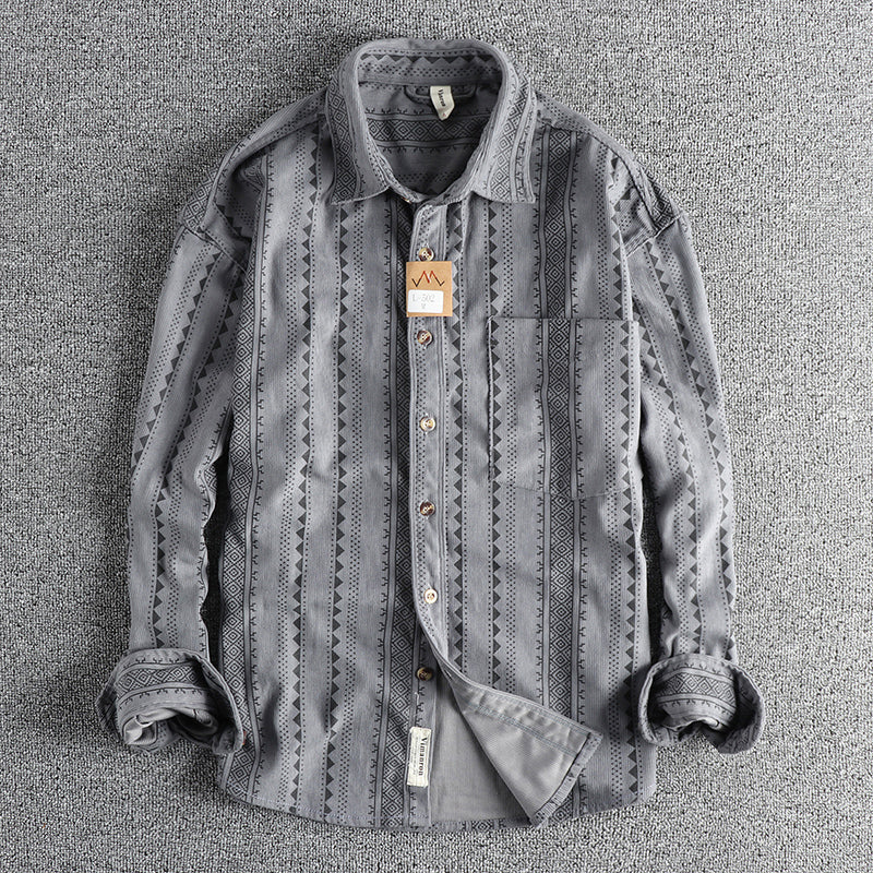 Ethnic Style Navajo Totem American Retro Casual Men’s Shirt - Gray / M