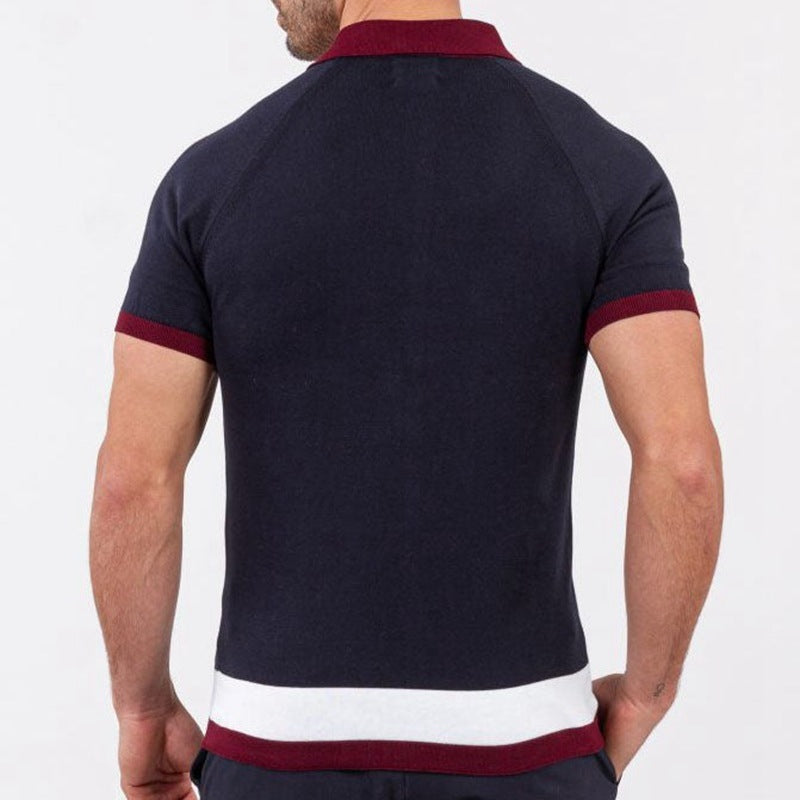 Simple Striped Men’s Patchwork Contrast Top