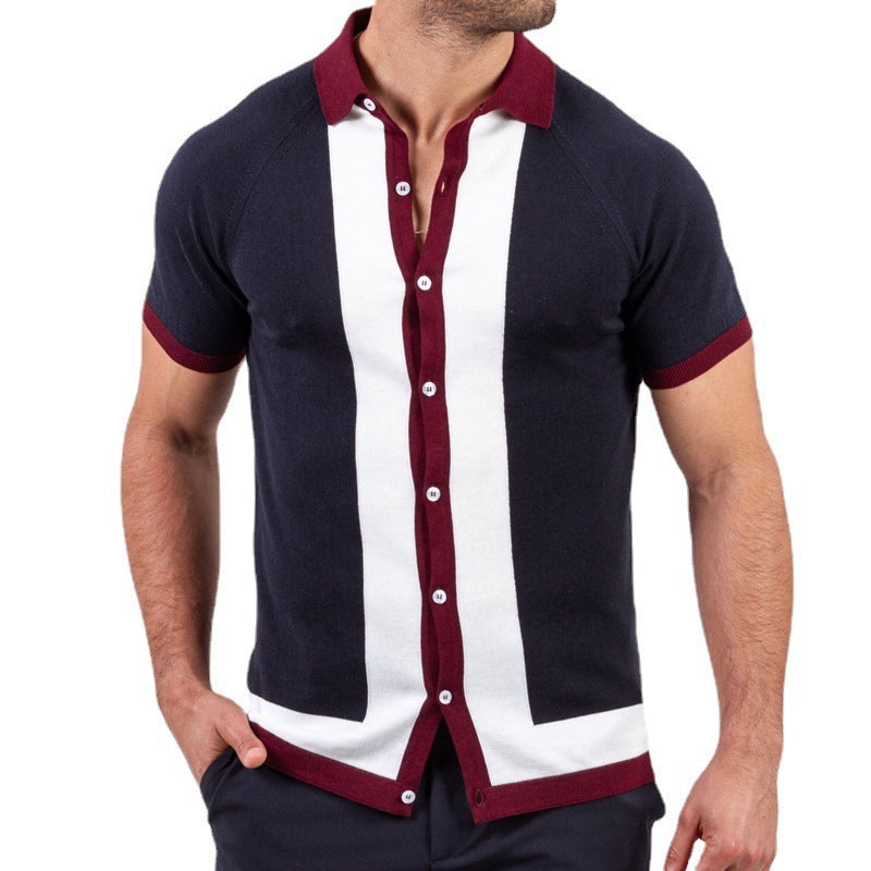 Simple Striped Men’s Patchwork Contrast Top