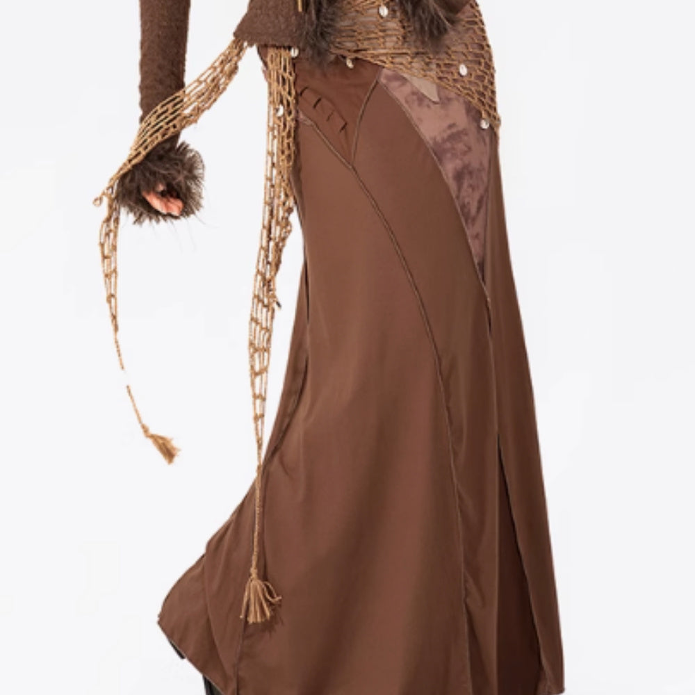 Nepal Vintage Half Length Long Skirt Women’s Retro Patchwork - Coffee / S