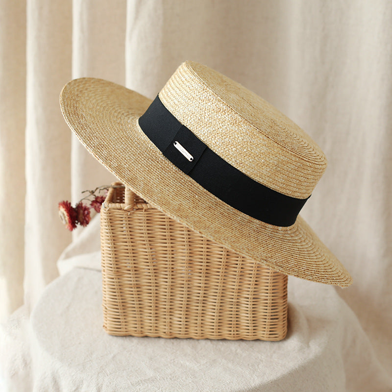 Net Red Flat-Top Straw Hat Female Summer England All-Match Straw Hat - A1A / Suitable for 5457.5cm adjusta