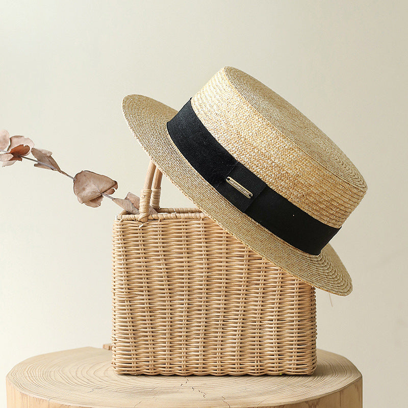 Net Red Flat-Top Straw Hat Female Summer England All-Match Straw Hat - A2A / Suitable for 5457.5cm adjusta