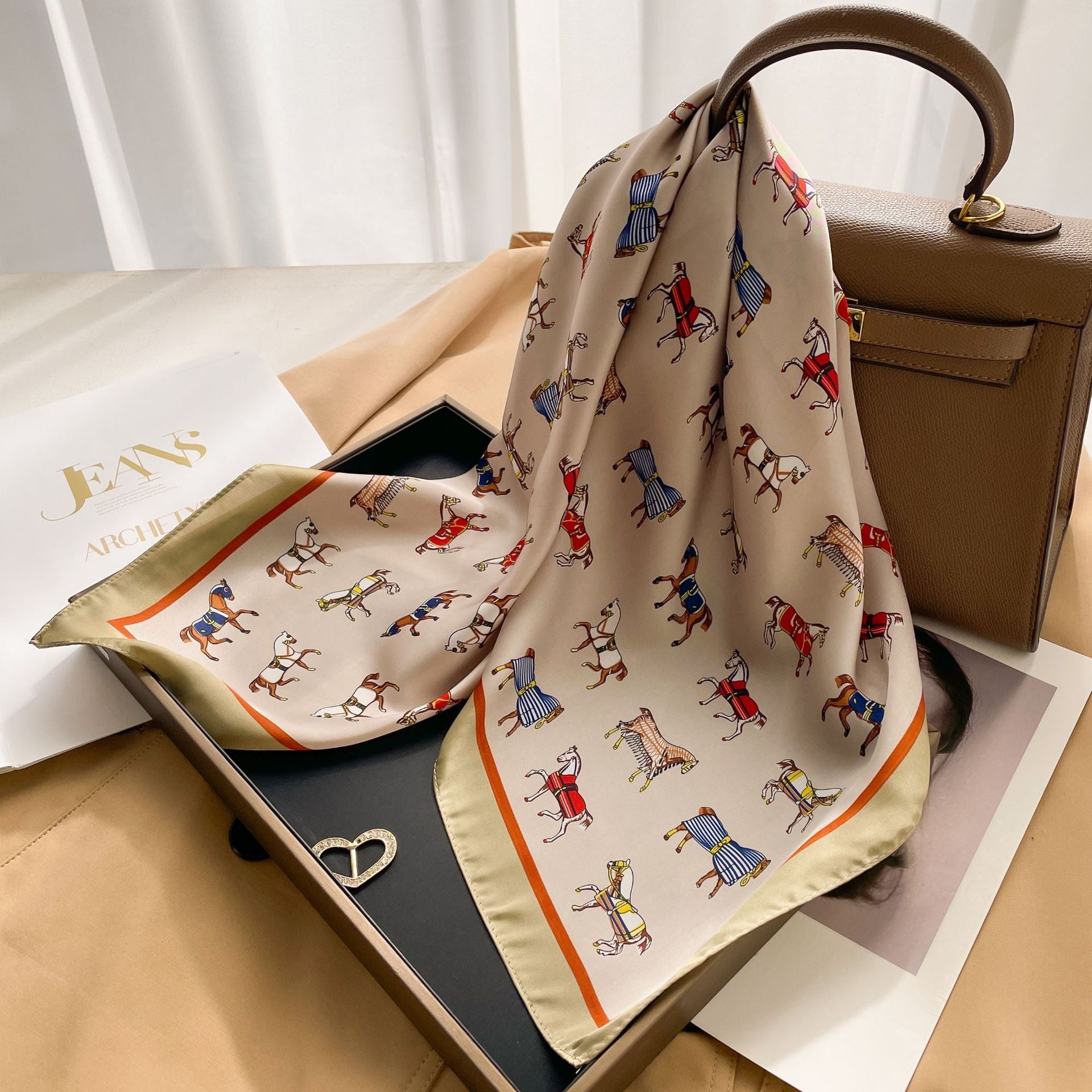 New 70 Korean Style Small Square Towel Silk Scarf For Women - A 15 Million Horse Galloping