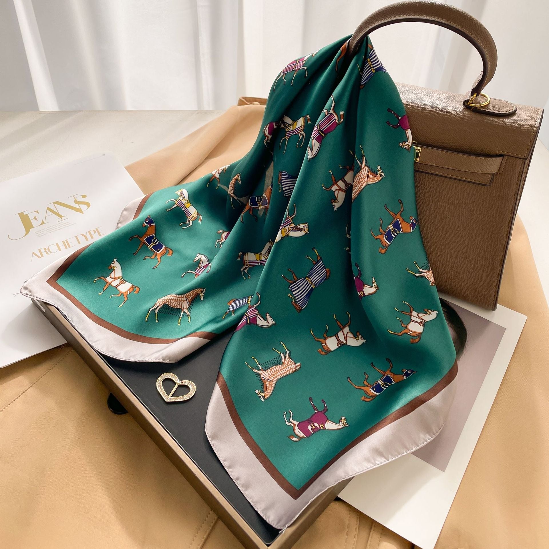 New 70 Korean Style Small Square Towel Silk Scarf For Women - A0149 Green