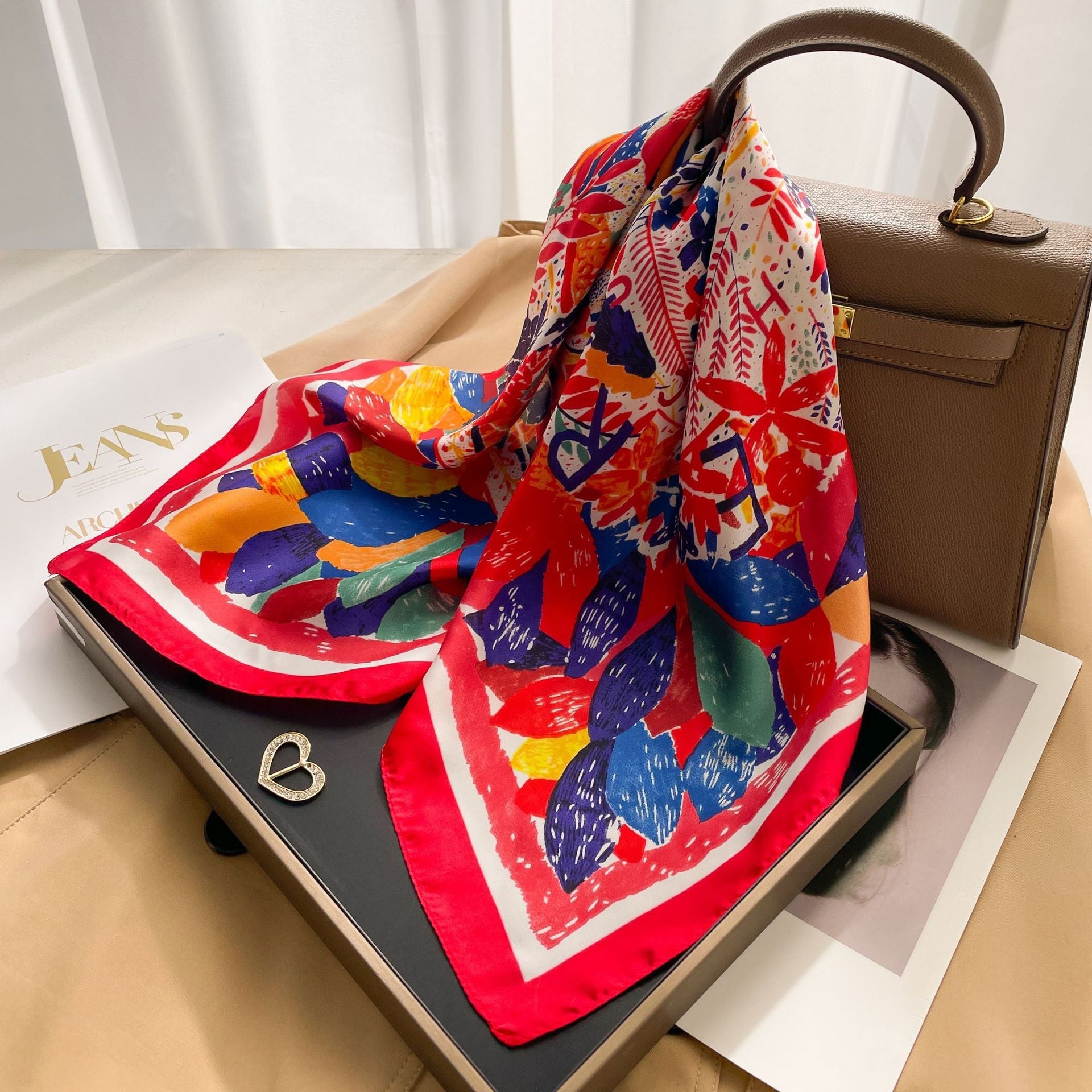 New 70 Korean Style Small Square Towel Silk Scarf For Women - A0151 Colorful Flowers