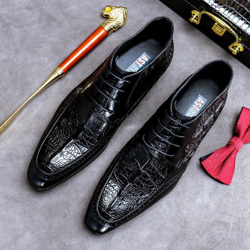 Black crocodile-print dress shoes for men, part of luxury fashion for all online