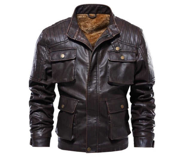 New men’s leather clothing - Coffee / 4XL