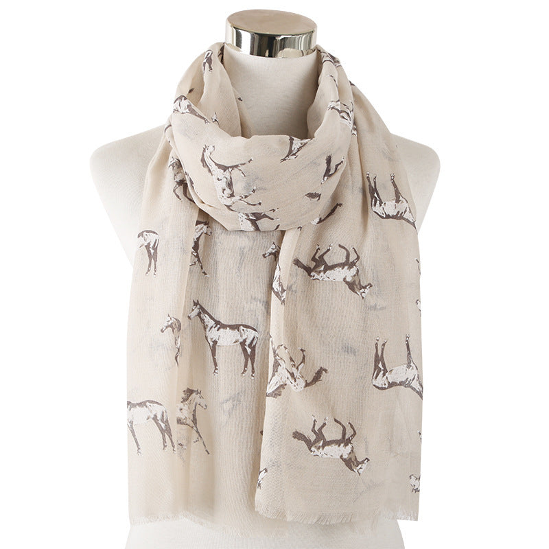 New Running Horse Scarf Animal Print Scarf - Beige