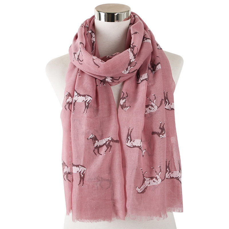New Running Horse Scarf Animal Print Scarf - Pink