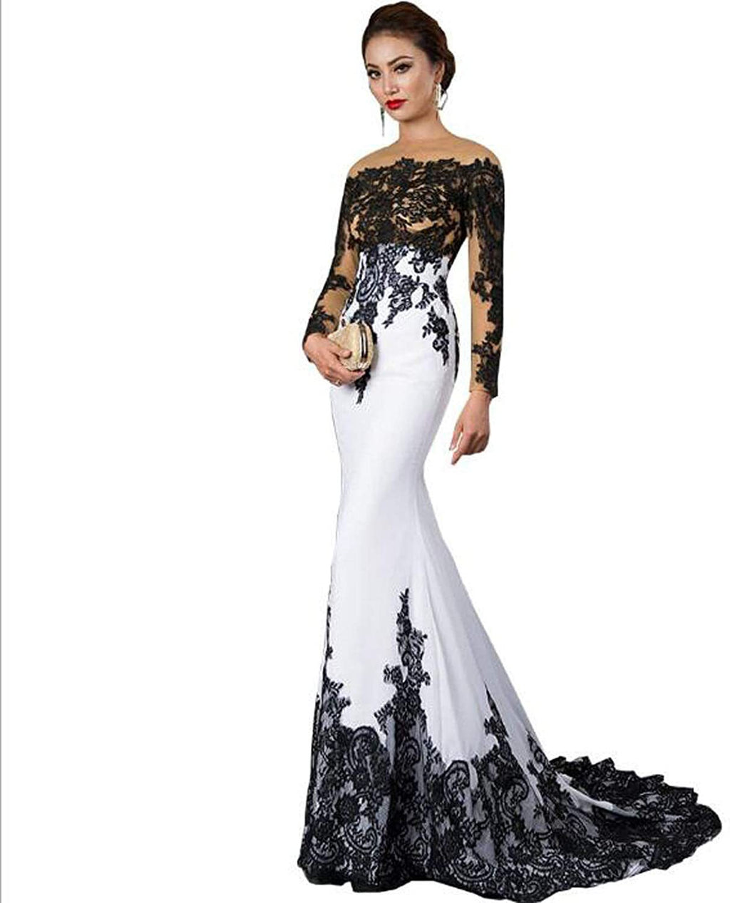 New Slim Mermaid Tail Wedding Dress - White / US2