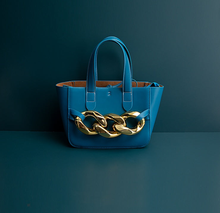 Niche Design Thick Chain Handbag Shoulder - Blue