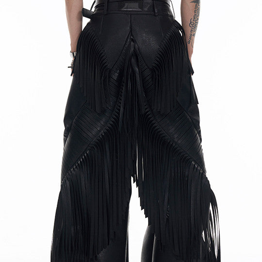 Niche Original Design Tassel PU Leather Pants