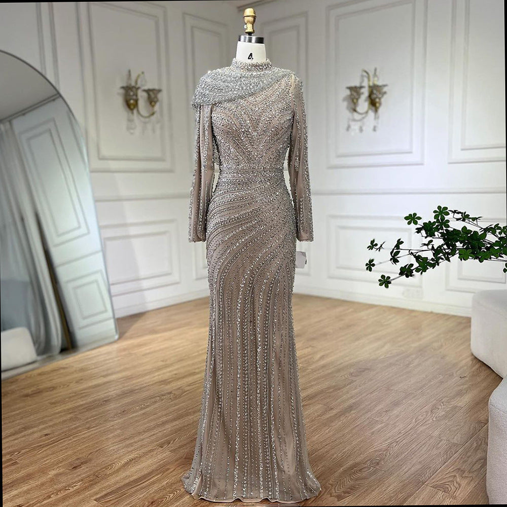 Nude Fishtail Slim Women Dress - Silver Nude / XS