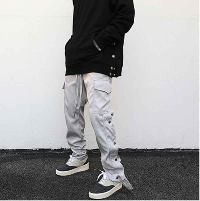 Breasted Slit Streamer Nylon Straight Overalls