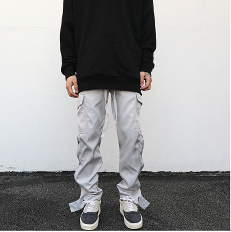 Breasted Slit Streamer Nylon Straight Overalls