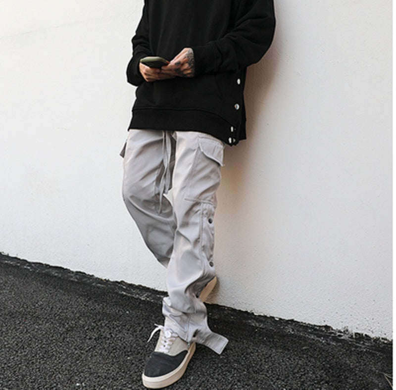 Breasted Slit Streamer Nylon Straight Overalls