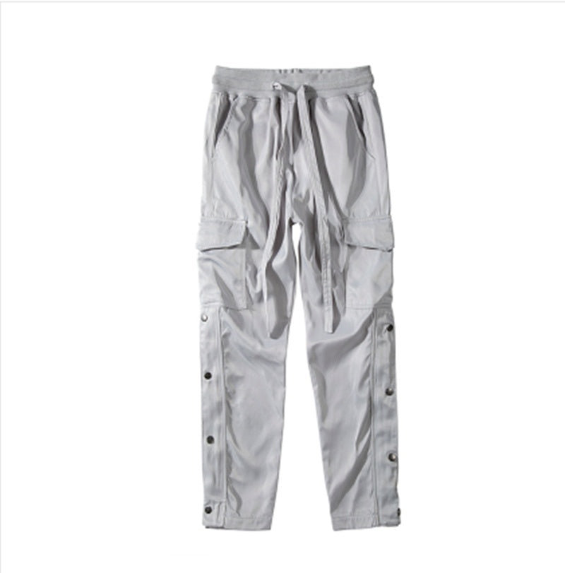 Breasted Slit Streamer Nylon Straight Overalls - Grey / M
